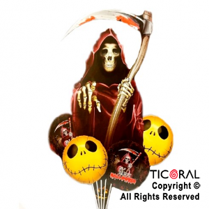 SET DE GLOBOS METALIZADO HALLOWEEN TERROR CALABERA 5 UNIDADES X 1